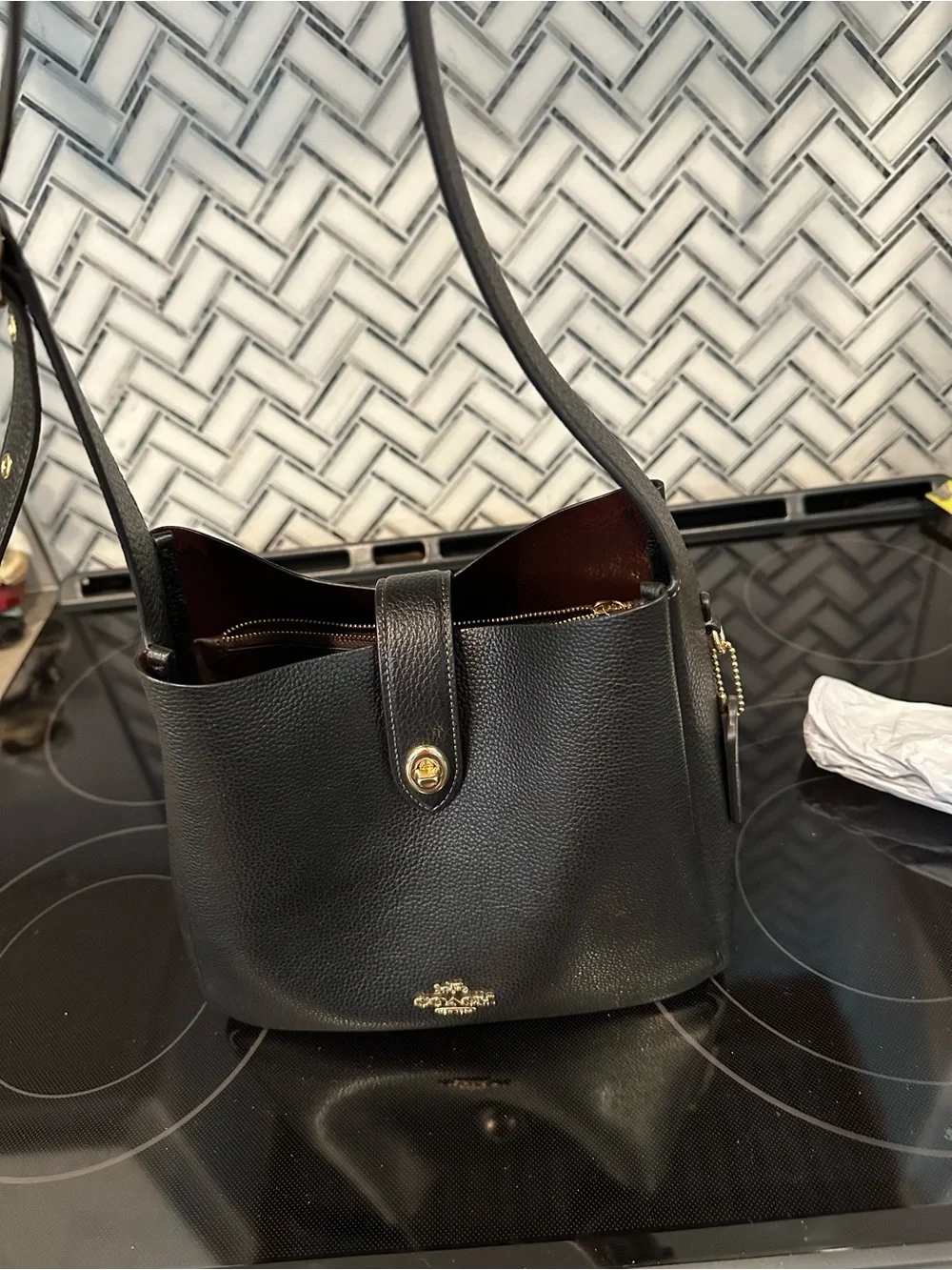 Coach Black Pebbled Leather Hadley Crossbody Shoulder Bag with Gold Hardware - Picture 1 of 15